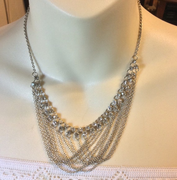 Vintage 1940's chatelaine chain dangles rhineston… - image 1