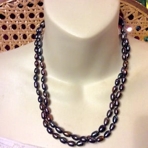 Vintage genuine black pearl baroque pearl sterling silver necklace.