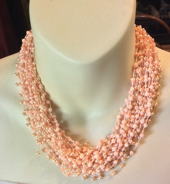 Vintage 1950's pink multistrand sugar crumb beads