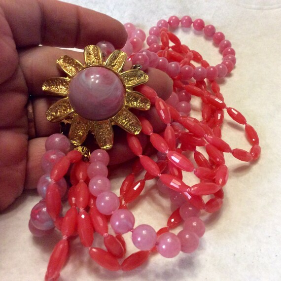 Pink beaded multi strand flower front closure nec… - image 2