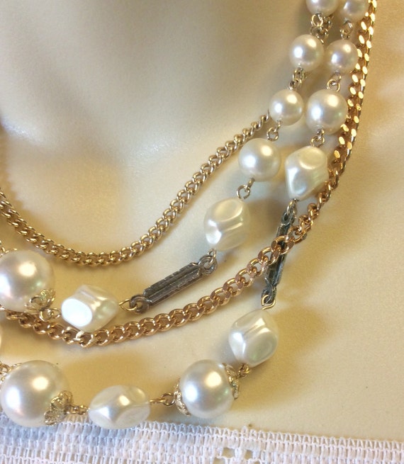 Vintage 4 strand baroque pearl gold chain wedding… - image 5