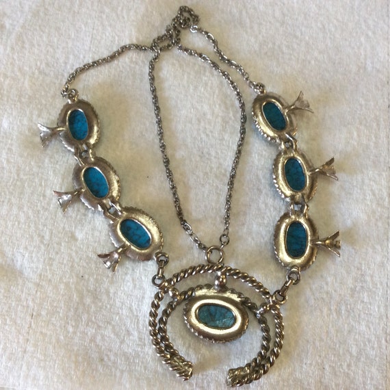 Vintage squash blossom necklace, faux turquoise. - image 6