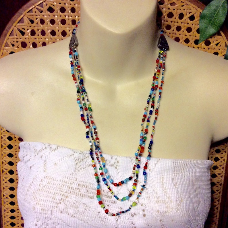 Glass Beads Micro Beads Multi Strand Necklace. Etsy