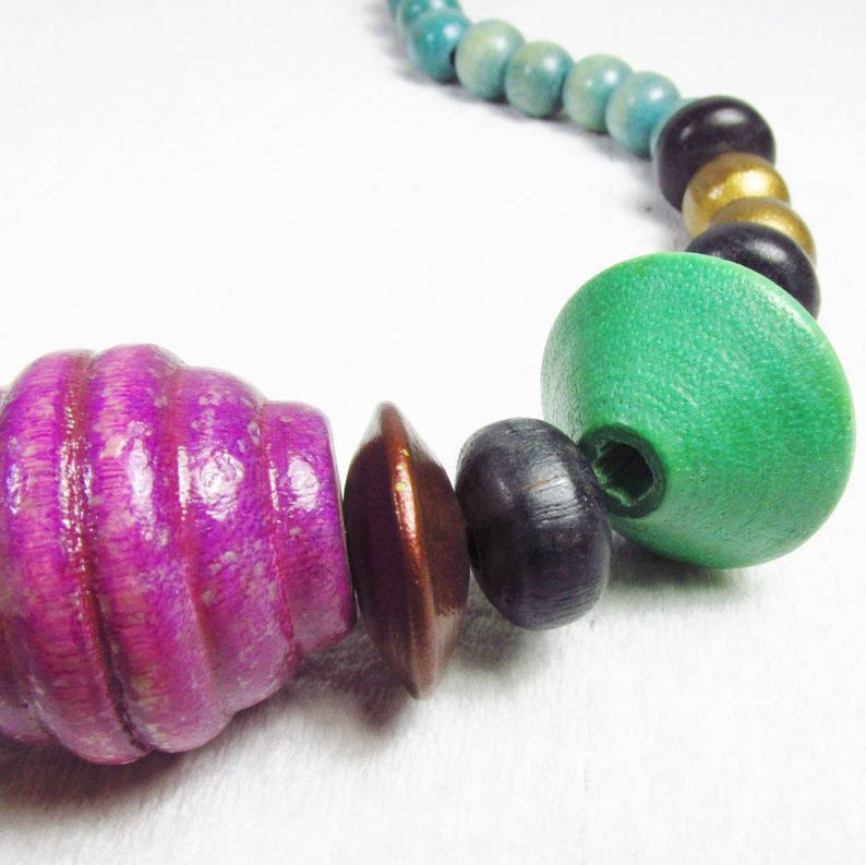 Vintage tribal wood wooden beads beaded necklace