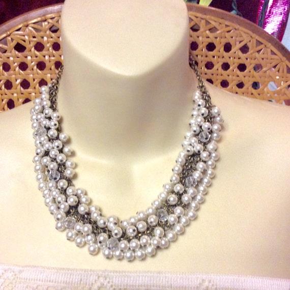 Vintage 1940's Pearl Beaded Cluster on Chains Collar - Etsy