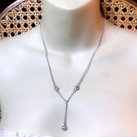 Triple bezel set rhinestone drop dangle wedding n… - image 1