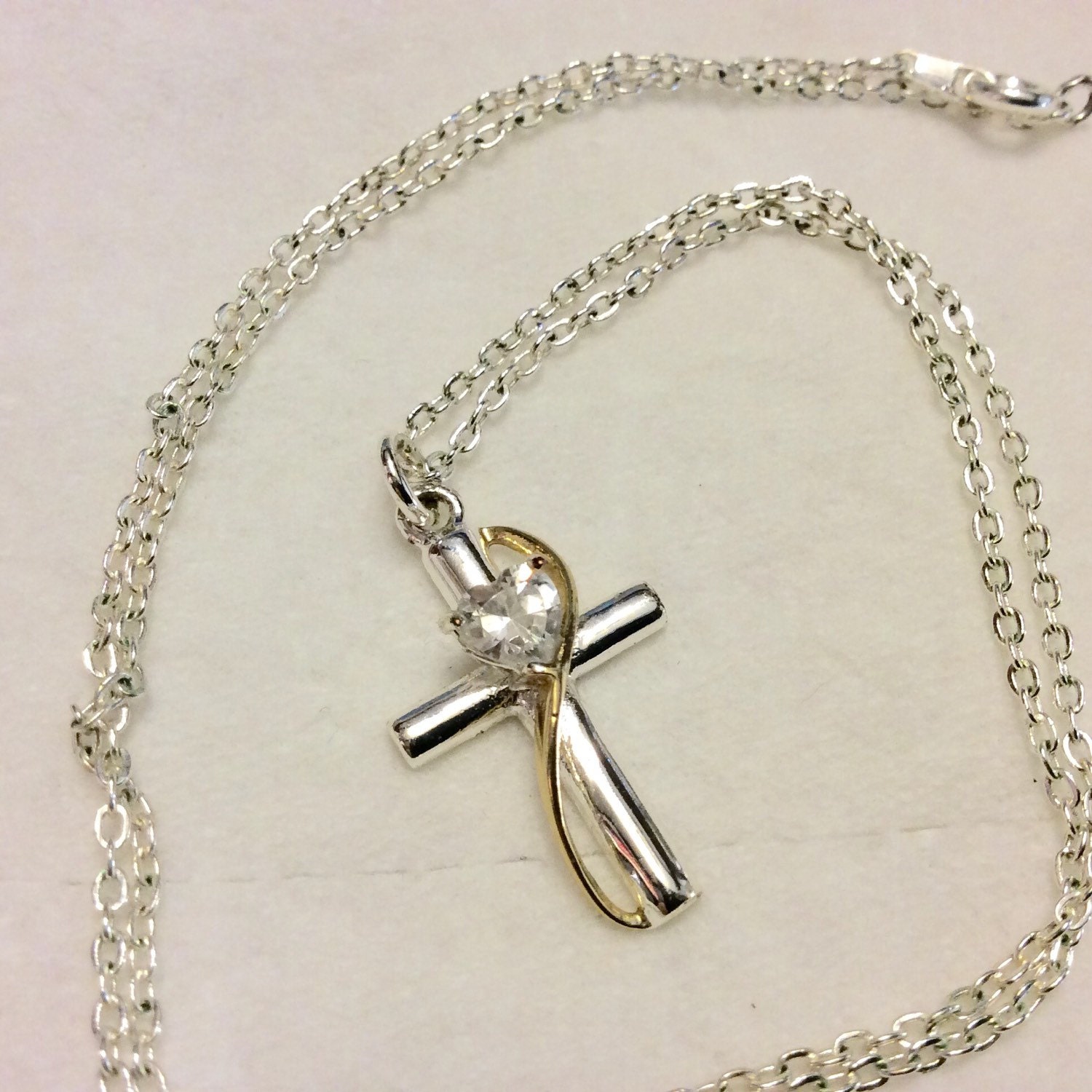 LA Rocks Vintage Silver Toned Metal Cross Rhinestone Necklace. Etsy