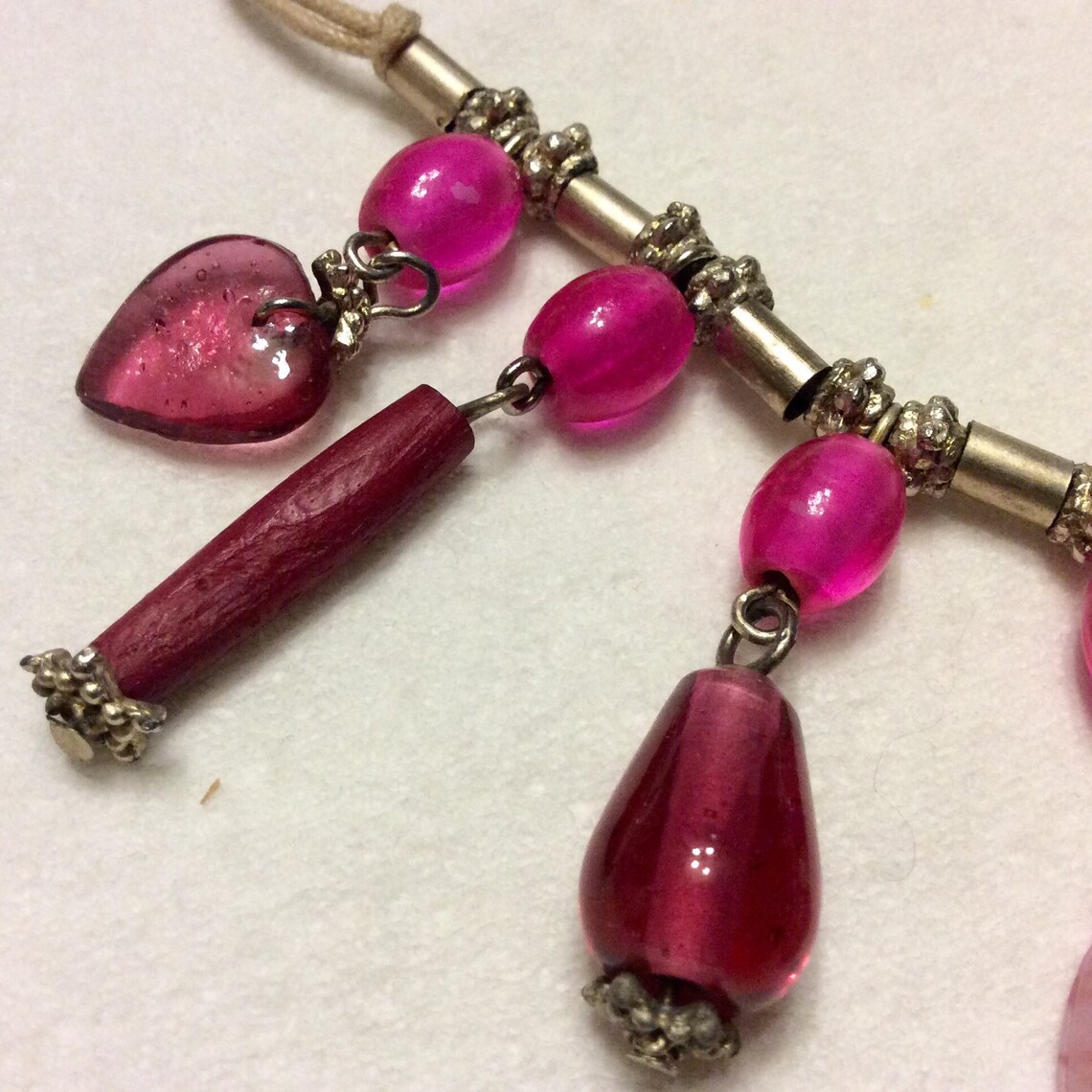 Lamp Work Pink Glass Heart Beads Necklace. Etsy
