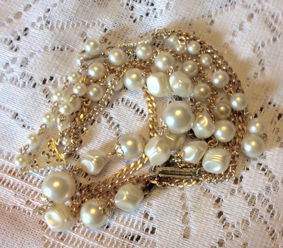 Vintage 4 strand baroque pearl gold chain wedding… - image 2