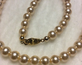 Vintage coated glass simulated pearl wedding necklace .