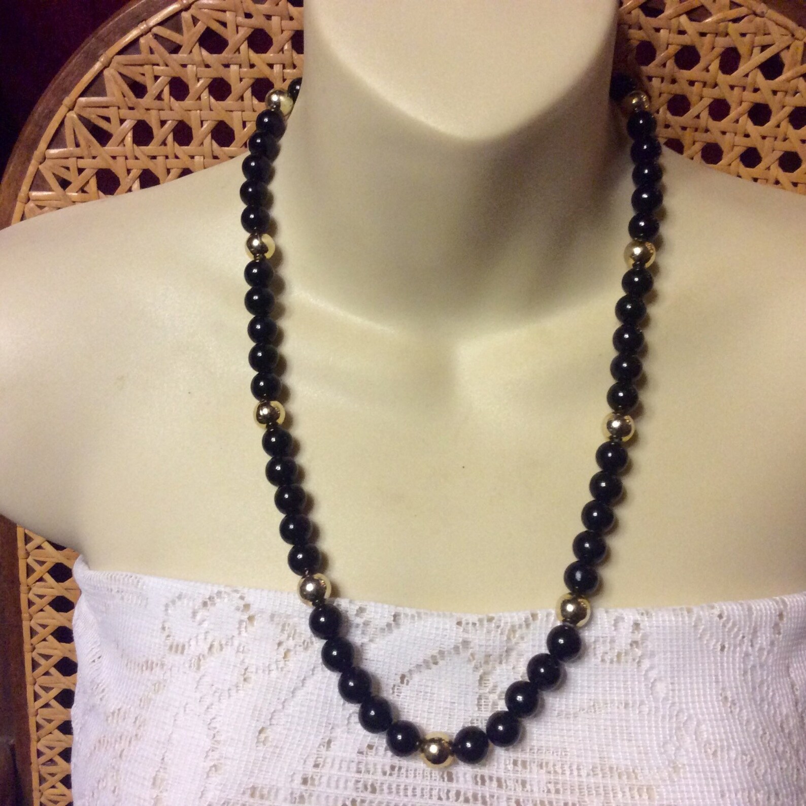 Black and Gold Acrylic Beads Beaded Necklace. Etsy