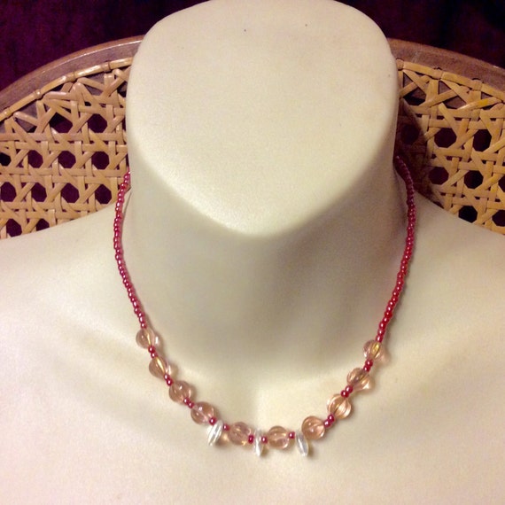 Pink glass girls necklace - image 1