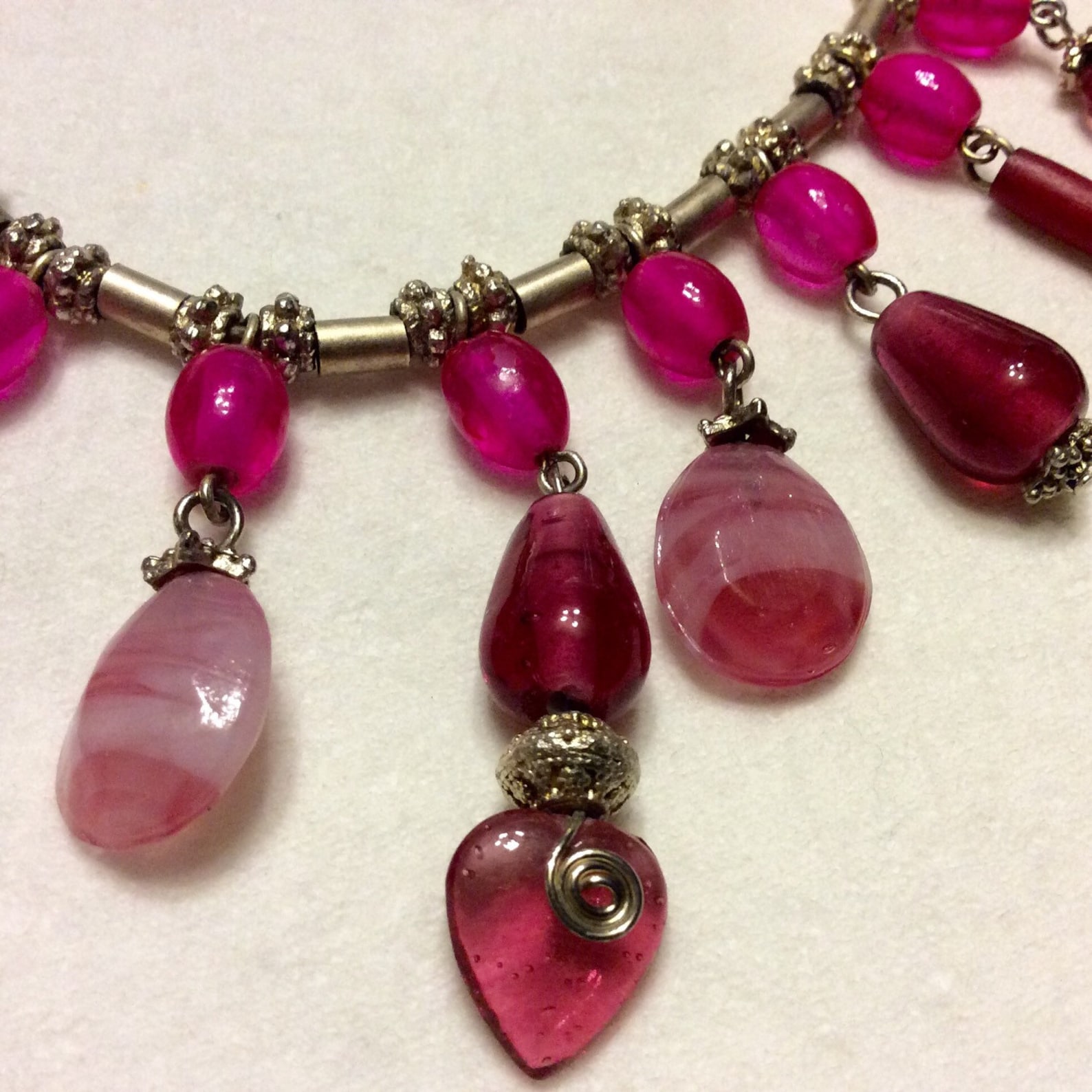 Lamp Work Pink Glass Heart Beads Necklace. Etsy