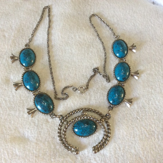 Vintage squash blossom necklace, faux turquoise. - image 2