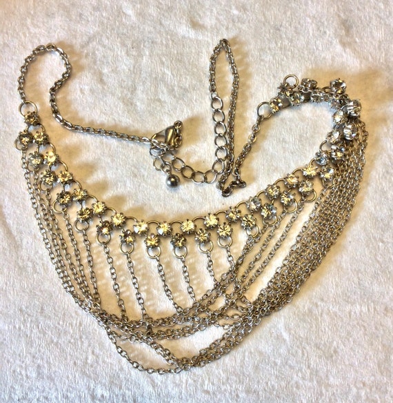 Vintage 1940's chatelaine chain dangles rhineston… - image 4