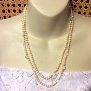 Vintage signed Monet pearls and faceted acrylic beads wedding necklace.