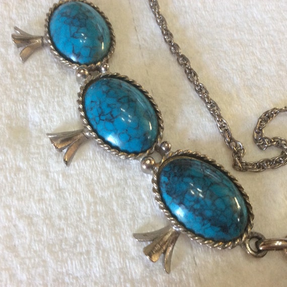 Vintage squash blossom necklace, faux turquoise. - image 5