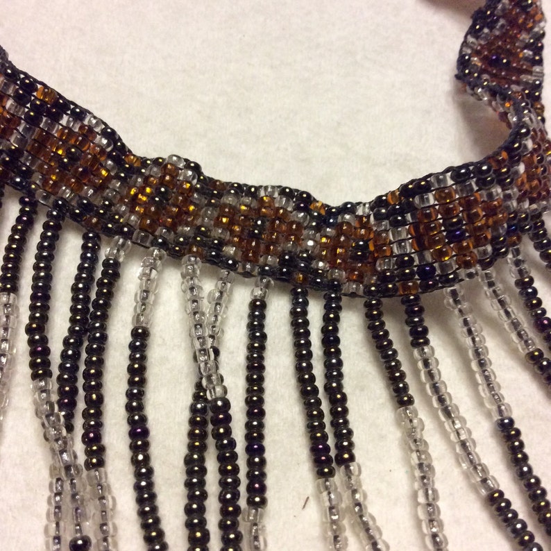 Vintage hand made beaded chatelaine drop dangle bib necklace image 3