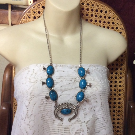 Vintage squash blossom necklace, faux turquoise. - image 1