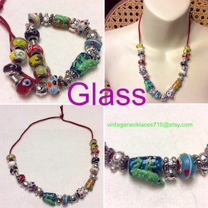 Glass and sterlng silver wedding cake beads necklace.