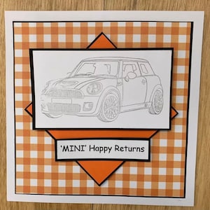 Mini Cooper Birthday Card - Orange Checker