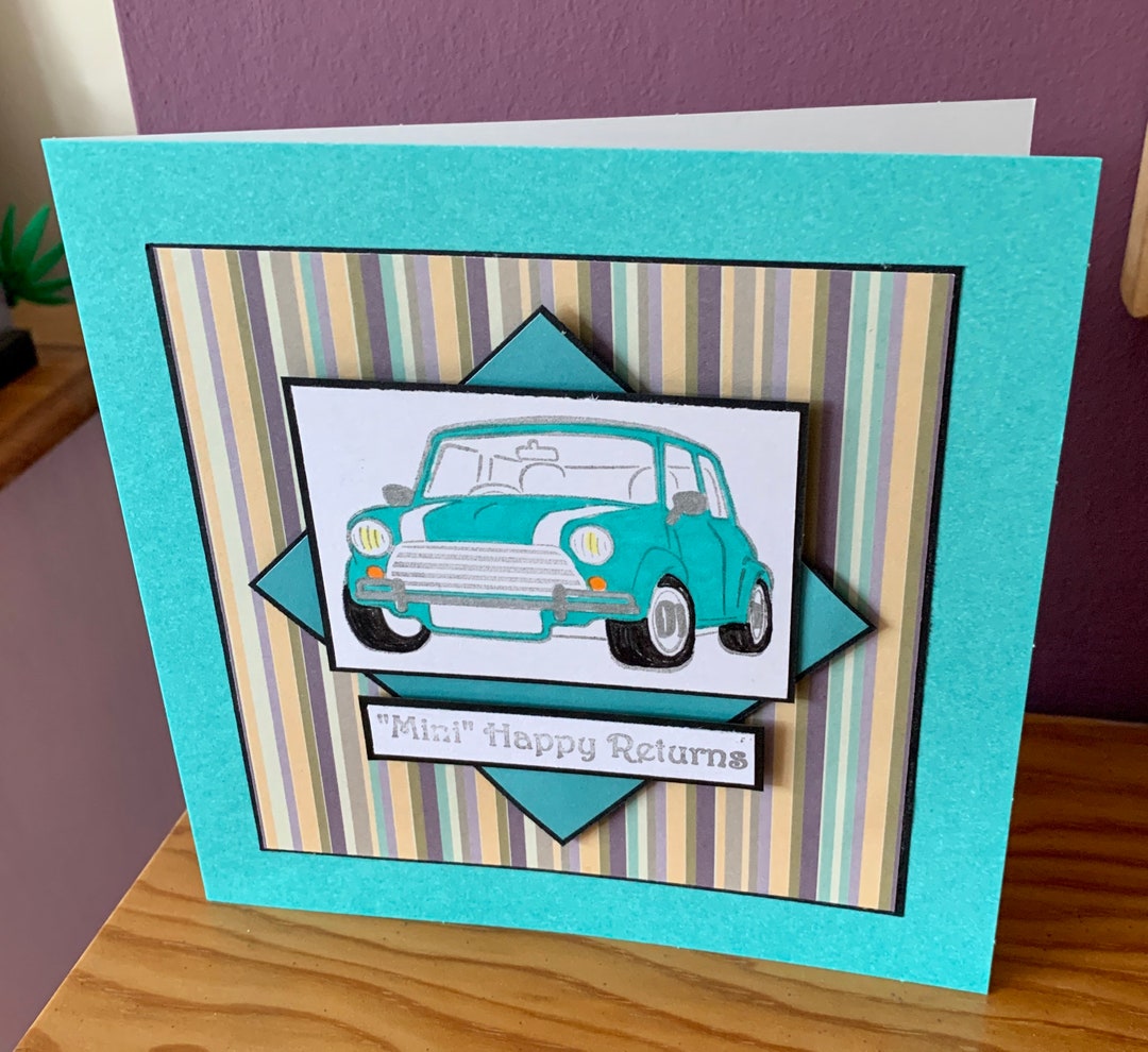 Classic Mini Cooper Birthday Card Teal Aqua Stripes Etsy