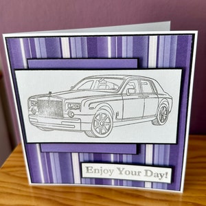 Classic Rolls Royce Birthday Card - Purple Stripe
