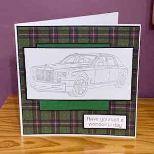 Biglietto d&#39;auguri classico Rolls Royce - tartan verde