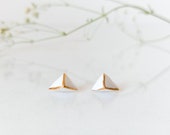 Geometric porcelain handmade stud earrings/ triangle earrings/ modern earrings/ gold and white/ porcelain jewelry/ handmade jewelllery