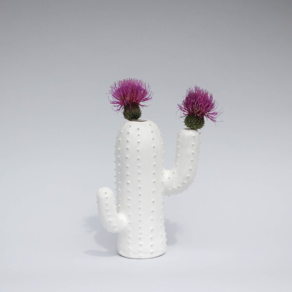 Modern spiky white vase / cactus shaped ceramic vessel / flowers / white / cactus vase/ saguaro cactus/ arizona cactus