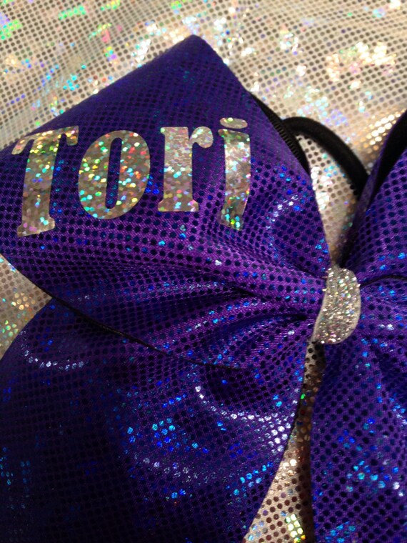 Purple Glitter Bow with Rhinestone Accent Purple Glitter Dog Bow: CZ Accent, Fancy Pet Hair Accessory  main image 3