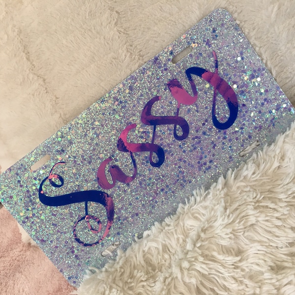 Glitter chunky mix or regular aluminum license plate personalized