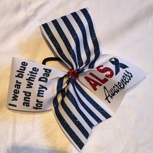 ALS, Lou Gehrig&#39;s disease awareness Glitter stripe cheer bow