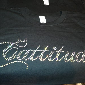 Rhinestone Cat shirt CATTITUDE choice of rhinestone crystal color
