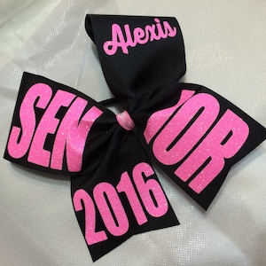 Personalized Senior Cheer Bow: Black Grosgrain Ribbon, Any Year