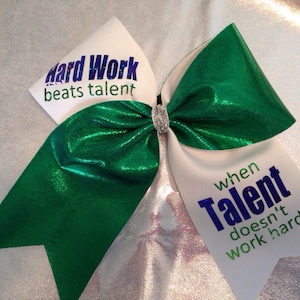 Hard work beats talent...cheer bow with matching fabric choose color