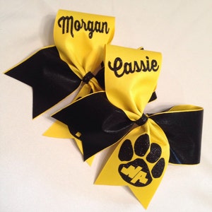 Cheer bow paw print North Allegheny personalized 3&quot; ribbon green red blue gold black purple pink etc