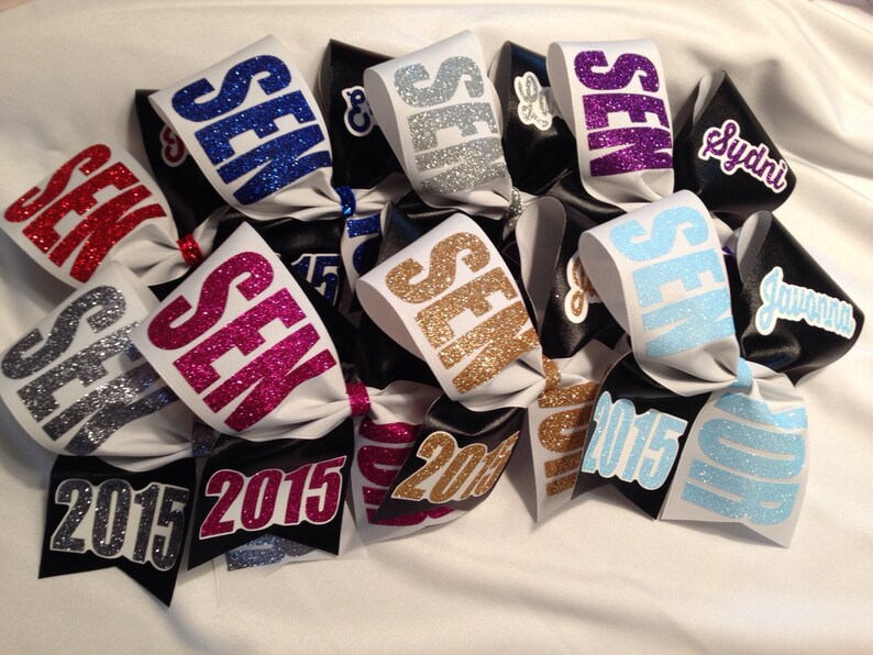 2019 2020 etc green red blue gold black purple pink etc Senior cheer bow dark outline 2018