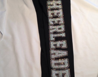 Rhinestone Cheerleader Leggings: Glitter Vinyl Mascot Design