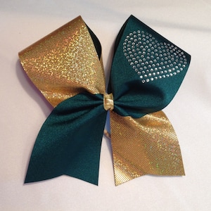 Rhinestone Heart competition cheer bow choose colors  green red blue gold black purple pink etc and add school
