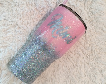 Vaso de acero inoxidable con purpurina ombre grueso vaso personalizado