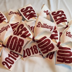 Senior glitter cheer bow personalized ANY YEAR green red blue gold black purple pink etc