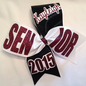 Senior cheer bow dark outline ANY YEAR etc  green red blue gold black purple pink etc
