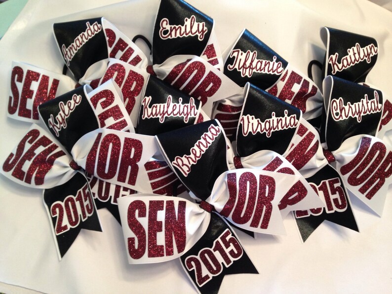 2019 2020 etc green red blue gold black purple pink etc Senior cheer bow dark outline 2018