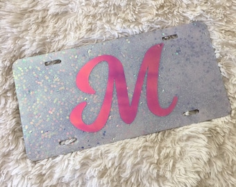 Glitter chunky mix or regular aluminum license plate personalized