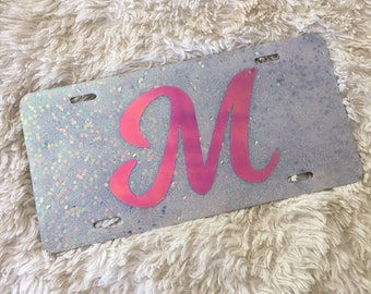 Glitter chunky mix or regular aluminum license plate personalized