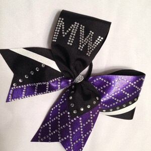 Rhinestone cheer bow abstract personalized choose colors green red blue gold black purple pink etc, stone color
