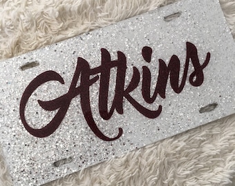 Glitter chunky mix or regular aluminum license plate personalized