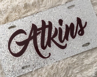 Glitter chunky mix or regular aluminum license plate personalized