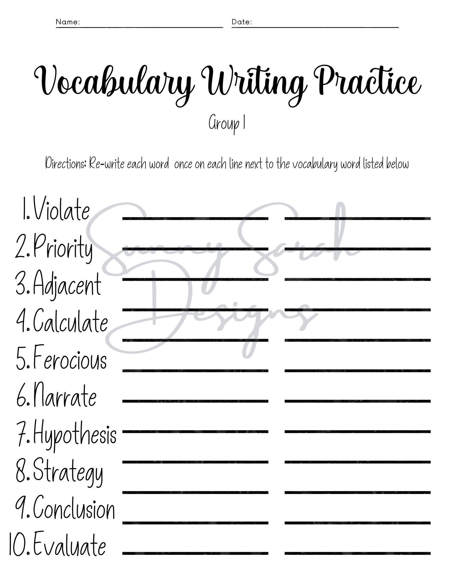 6th Grade Vocabulary Exercises Vocabulary Words Group 1 Etsy